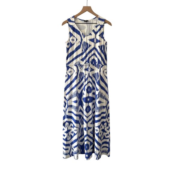 Talbots Ikat Sleeveless Maxi Blue & White Dress Size M - Picture 1 of 6